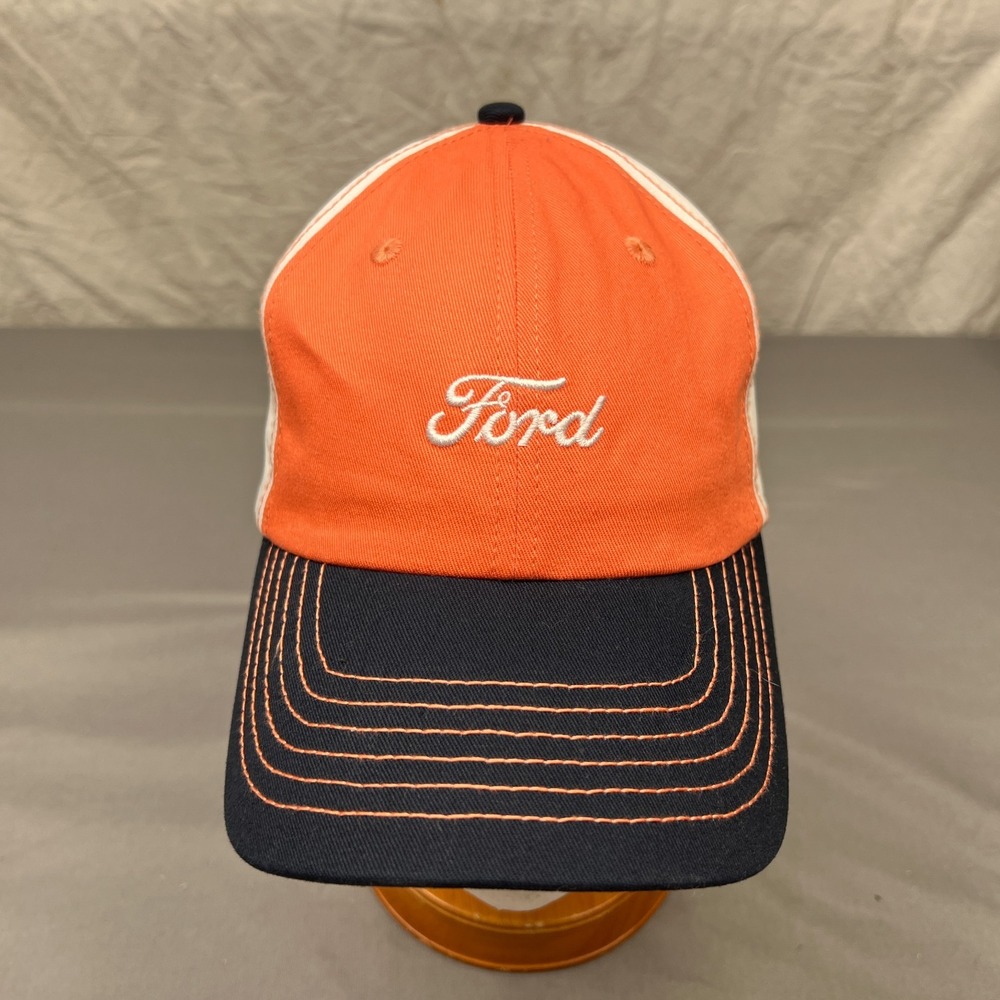NEW Ford Motorcars Logo Snapback Cap Womens Adjustable Orange Blue Hat